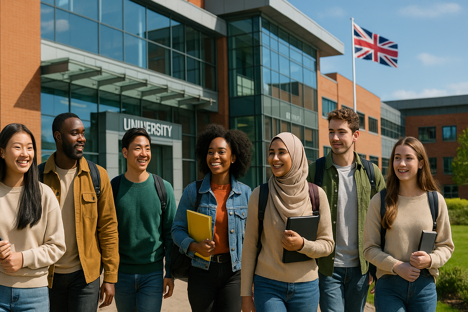 International students at a UK university campus